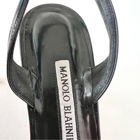 MANOLO BLAHNIK | Black White Cap Toe Woven Leather SlingBack Pointed Pumps - Picture 14 of 16